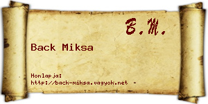 Back Miksa névjegykártya